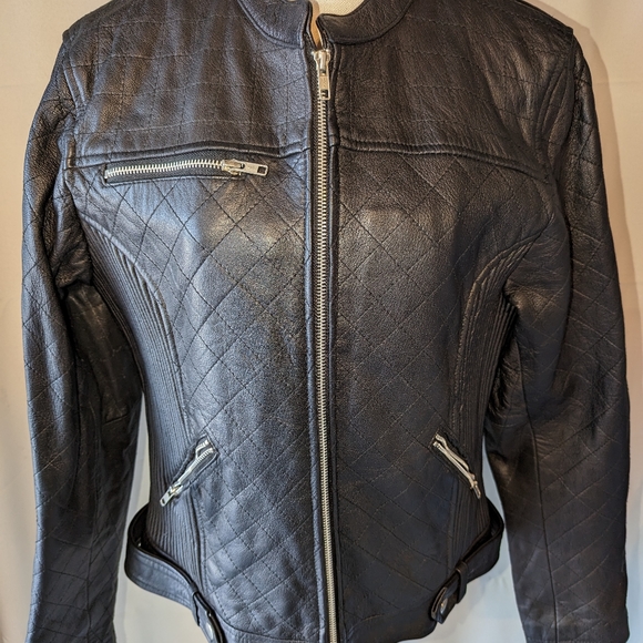 Real Leather Motorcycle jacket 3xl (fits like a solid Large) quilted pattern - Picture 8 of 9